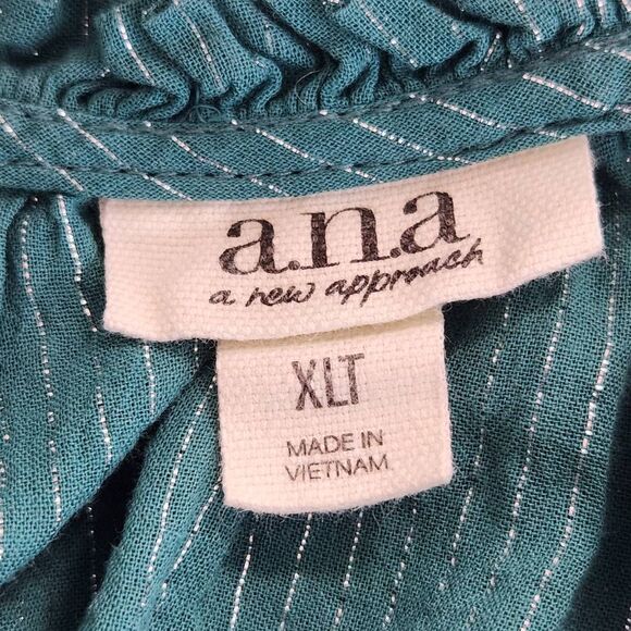 a.n.a Blue Boho Blouse with Full Sleeves Size XL Tall Blue and Silver Top - Picture 8 of 10